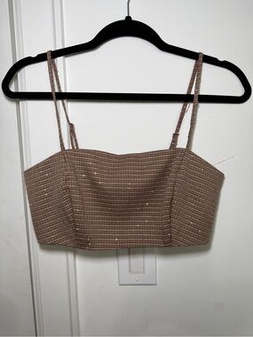 House of Harlow 1960 Sequin Plaid Smocked Crop Top - XS